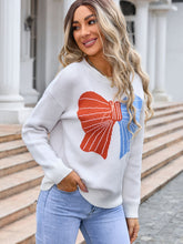 Load image into Gallery viewer, Bow Round Neck Dropped Shoulder Sweater
