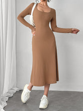 Load image into Gallery viewer, Square Neck Long Sleeve Midi Wrap Dress
