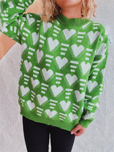 Load image into Gallery viewer, Heart Contrast Long Sleeve Dropped Shoulder Sweater
