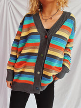 Load image into Gallery viewer, Contrast Stripes Button Up Long Sleeve Cardigan
