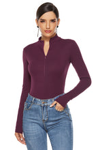 Load image into Gallery viewer, Ribbed Half Zip Long Sleeve Bodysuit
