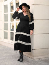 Load image into Gallery viewer, Lace Detail V-Neck Long Sleeve Midi Dress
