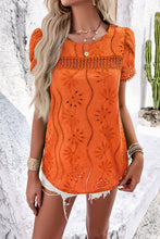 Load image into Gallery viewer, Eyelet Round Neck Petal Sleeve Blouse
