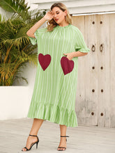 Load image into Gallery viewer, Frill Heart Striped Half Sleeve Dress
