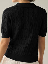 Load image into Gallery viewer, Cable-Knit Collared Neck Half Sleeve Sweater
