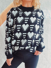 Load image into Gallery viewer, Heart Contrast Long Sleeve Dropped Shoulder Sweater
