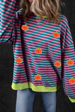 Load image into Gallery viewer, Pumpkin Striped Long Sleeve Sweatshirt
