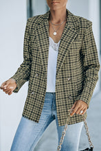 Load image into Gallery viewer, Plaid Double-Breasted Long Sleeve Blazer
