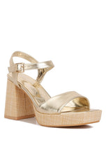 Load image into Gallery viewer, Lofty Metallic Faux Leather Block Heel Sandals
