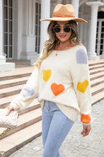 Load image into Gallery viewer, Heart Pattern Round Neck Long Sleeve Sweater
