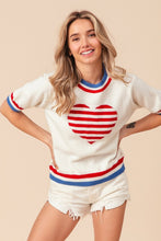 Load image into Gallery viewer, US Flag Theme Striped Heart Sweater
