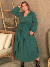Load image into Gallery viewer, Karley Notched Layered Balloon Sleeve Midi Dress
