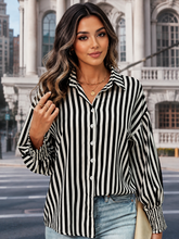 Load image into Gallery viewer, Kelly Striped Dropped Shoulder Smocked Wristband Shirt
