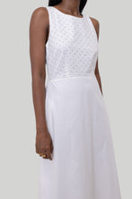 Load image into Gallery viewer, Cross-back Midi Dress in Eyelet Embroidery

