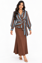 Load image into Gallery viewer, Celine Striped Wrap Shirt with Tie-Front Detail
