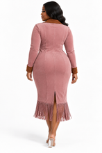 Load image into Gallery viewer, Tracianne Fringe Hem Zip Front Midi Dress Plus Size
