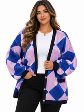 Load image into Gallery viewer, Casey Checkered Dropped Shoulder Long Sleeve Cardigan
