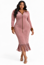 Load image into Gallery viewer, Tracianne Fringe Hem Zip Front Midi Dress Plus Size
