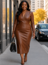 Load image into Gallery viewer, Kelly Leather V-Neck Midi Dress
