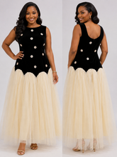 Load image into Gallery viewer, Macy Contrast Flower Sleeveless Tulle Maxi Dress
