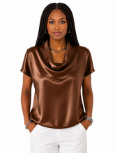 Load image into Gallery viewer, Cindy Cowl Neck Short Sleeve Blouse
