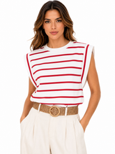 Load image into Gallery viewer, Florira Striped Round Neck Cap Sleeve T-Shirt
