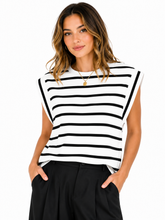 Load image into Gallery viewer, Florira Striped Round Neck Cap Sleeve T-Shirt
