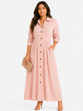 Load image into Gallery viewer, Tarah Textured Button Down Long Sleeve Maxi Dress
