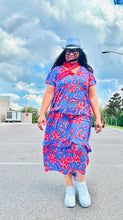 Load image into Gallery viewer, Ruffled Printed V-Neck Short Sleeve Maxi Dress

