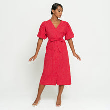 Load image into Gallery viewer, MEGHAN Gingham Hemp Midi Dress In Scarlet Red
