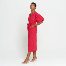 Load image into Gallery viewer, MEGHAN Gingham Hemp Midi Dress In Scarlet Red
