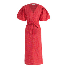 Load image into Gallery viewer, MEGHAN Gingham Hemp Midi Dress In Scarlet Red
