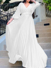 Load image into Gallery viewer, Elegant V-Neck Pleated Maxi Dress with Belt
