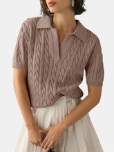 Load image into Gallery viewer, Cable-Knit Collared Neck Half Sleeve Sweater
