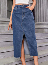 Load image into Gallery viewer, Slit Midi Denim Skirt with Pockets
