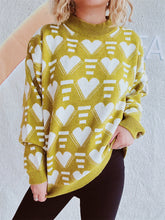 Load image into Gallery viewer, Heart Contrast Long Sleeve Dropped Shoulder Sweater
