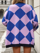 Load image into Gallery viewer, Checkered Dropped Shoulder Long Sleeve Cardigan
