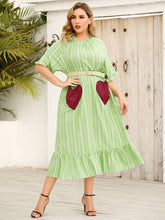 Load image into Gallery viewer, Frill Heart Striped Half Sleeve Dress
