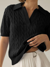 Load image into Gallery viewer, Cable-Knit Collared Neck Half Sleeve Sweater
