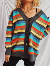 Load image into Gallery viewer, Contrast Stripes Button Up Long Sleeve Cardigan
