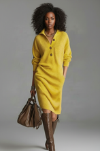 Load image into Gallery viewer, Black model in yellow sweater dress with face shown
