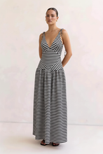 Load image into Gallery viewer, Black &amp; White Stripe Maxi Dress on Model

