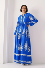 Load image into Gallery viewer, Blue embroidered dress on Black model
