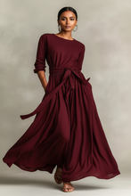 Load image into Gallery viewer, Burgundy maxi dress with face visible
