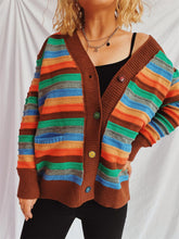 Load image into Gallery viewer, Contrast Stripes Button Up Long Sleeve Cardigan
