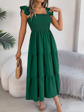 Load image into Gallery viewer, Smocked Square Neck Cap Sleeve Midi Dress
