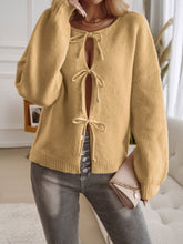 Load image into Gallery viewer, Devine Tied Round Neck Dropped Shoulder Cardigan
