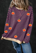 Load image into Gallery viewer, Pumpkin Striped Long Sleeve Sweatshirt
