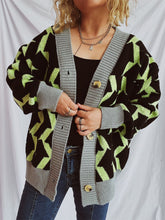 Load image into Gallery viewer, Contrast Trim Geometric V-Neck Long Sleeve Cardigan
