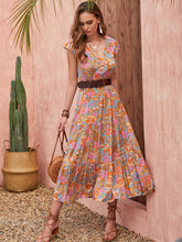 Load image into Gallery viewer, Ruffled Printed V-Neck Cap Sleeve Tiered Dress
